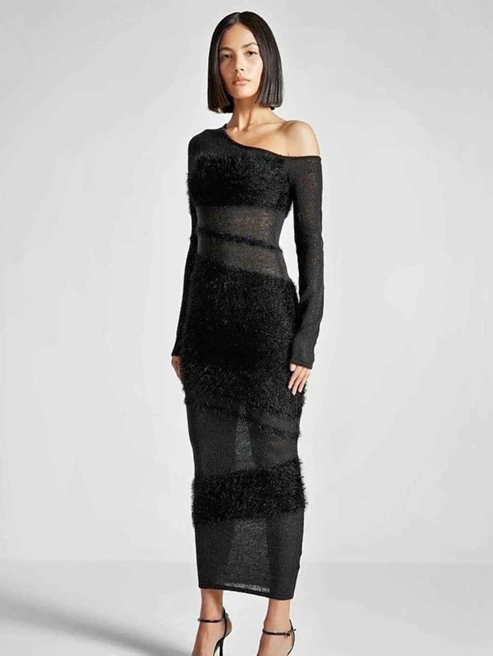 Black One-Shoulder Midi Dress Like New